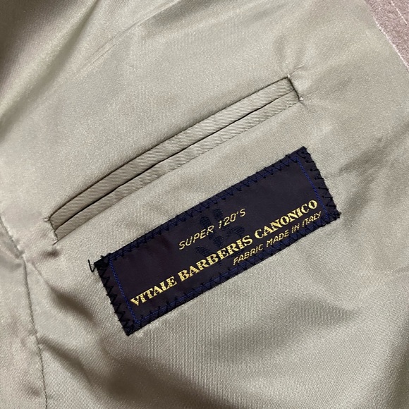 Bachrach Tan Chalk Stripe Pinstripe Suit 43L